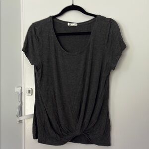 Charcoal Gray Twist Front Long Sleeve Top